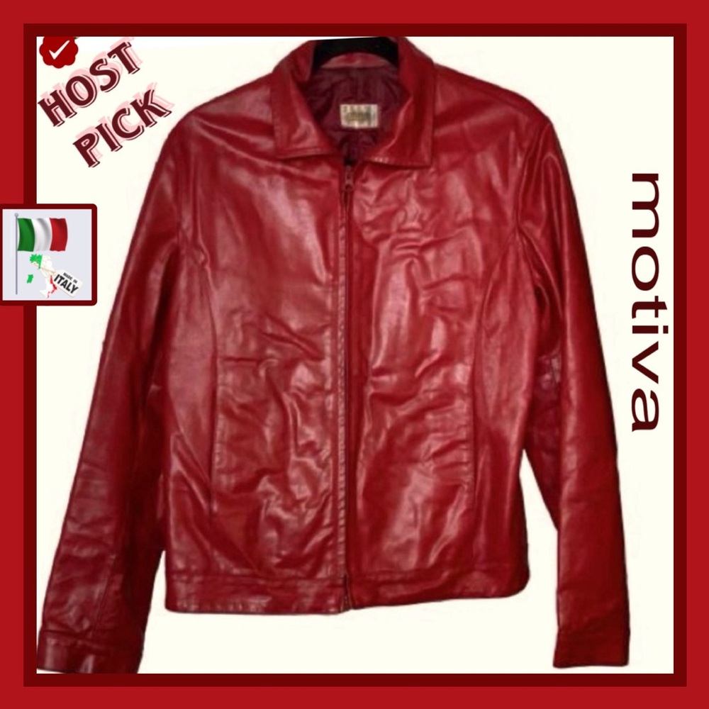 Motivi Vintage Red Rust Italian Napa Leather Jacket Made In Italy UK 14 US 10